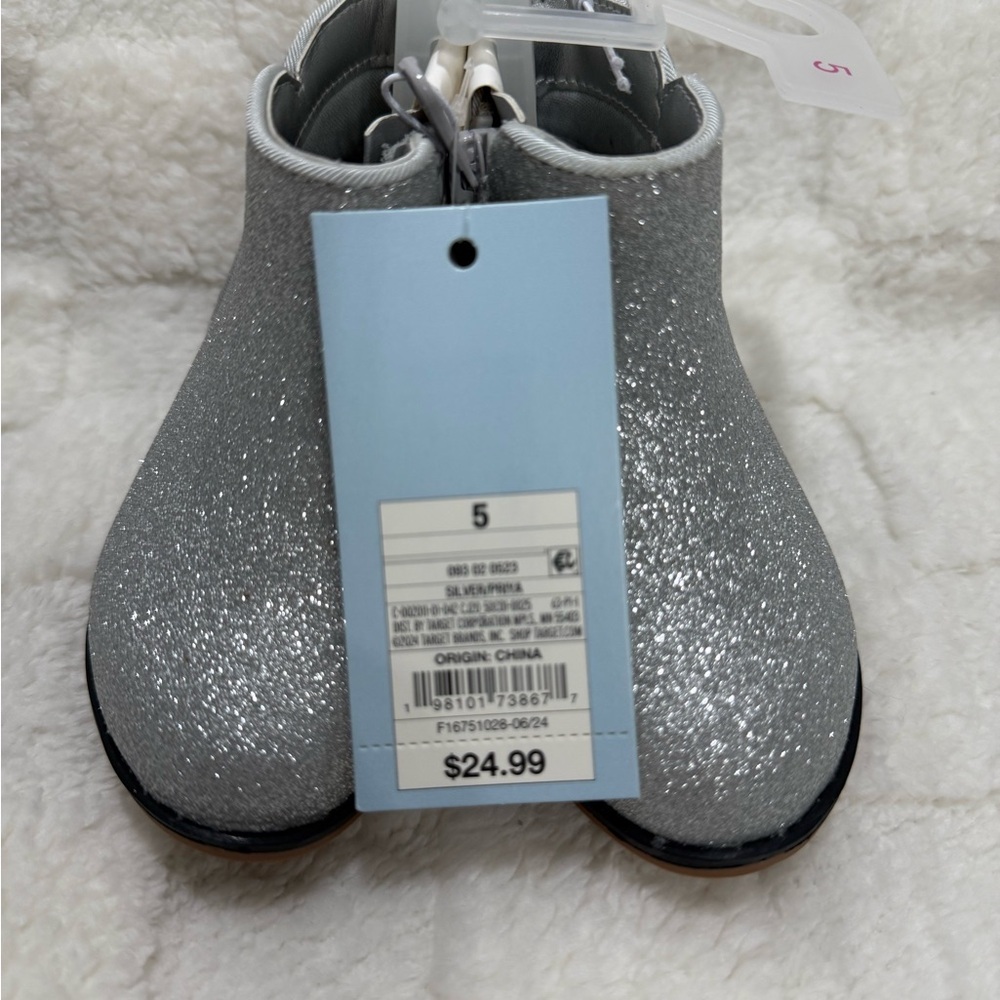 Cat & Jack Glittery Silver Kids Boots - Picture 4 of 5